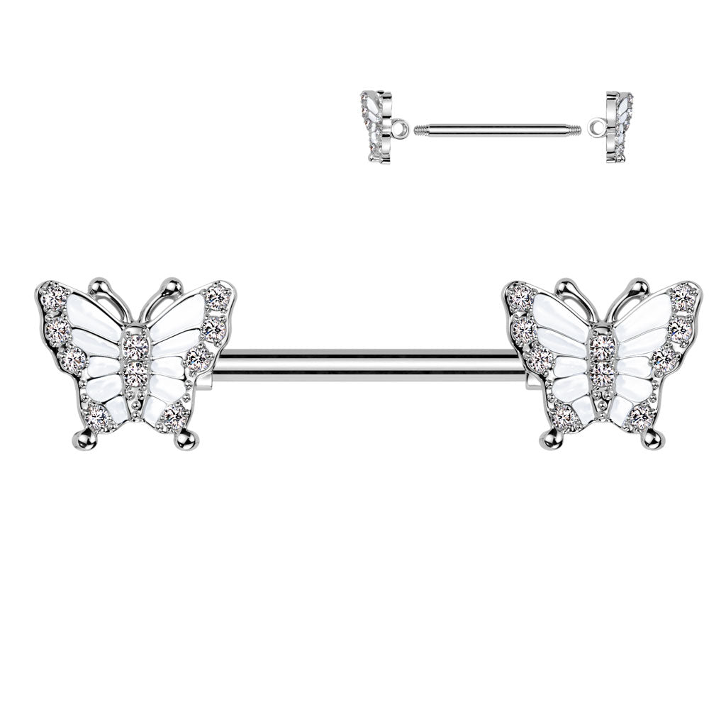 14G Surgical Steel Nipple Barbell W/ Butterfly Ends (14MM)